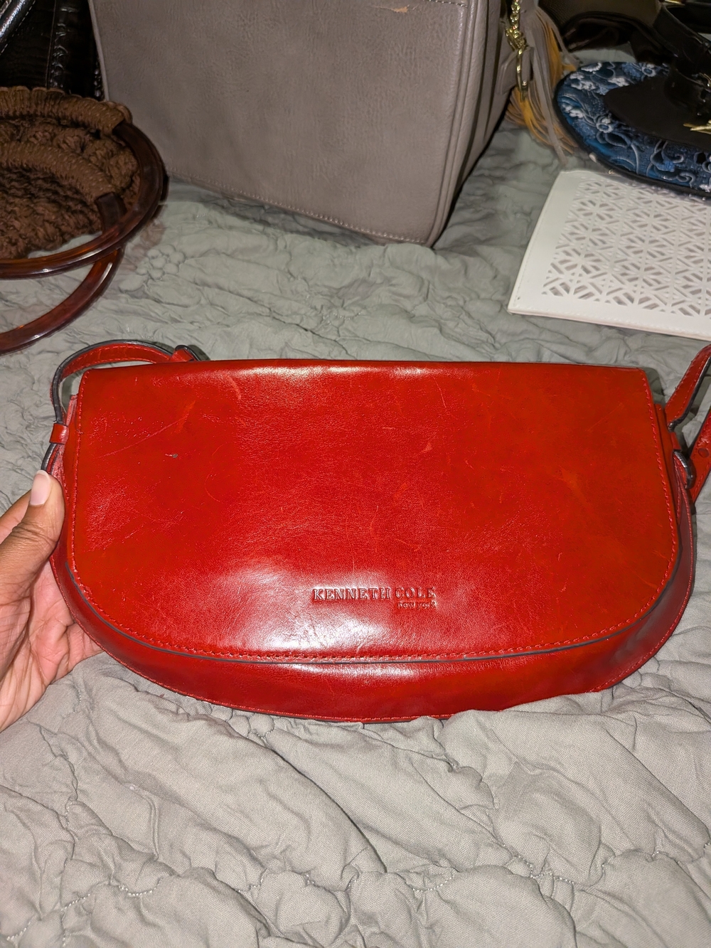 Kenneth Cole Red Leather Crossbody Bag